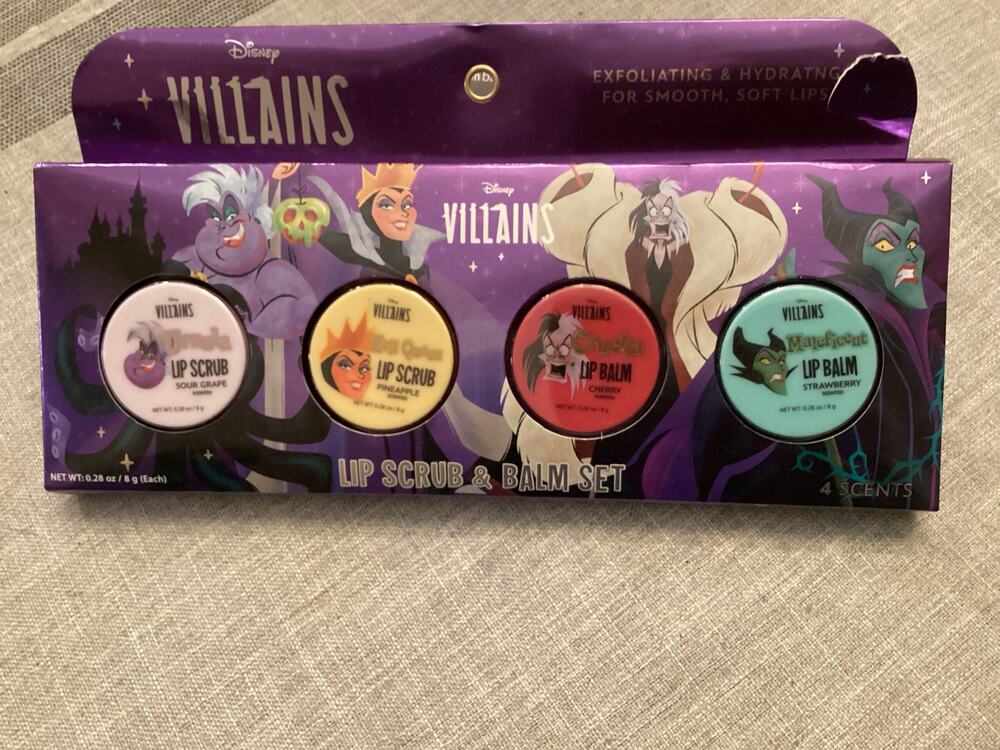 NWT Disney Villains Lip Scrub & Balm Set Four Piece Collection Ursula Maleficent